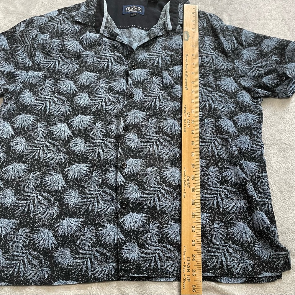 Nat Nast Shirt Large Mens Silk Blend Tropical Hawaiian Palm Print Blue Button Up - Picture 2 of 7